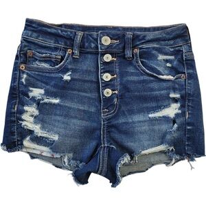 American Eagle Woman’s blue distressed hi-rise shorts jean shorts size 6